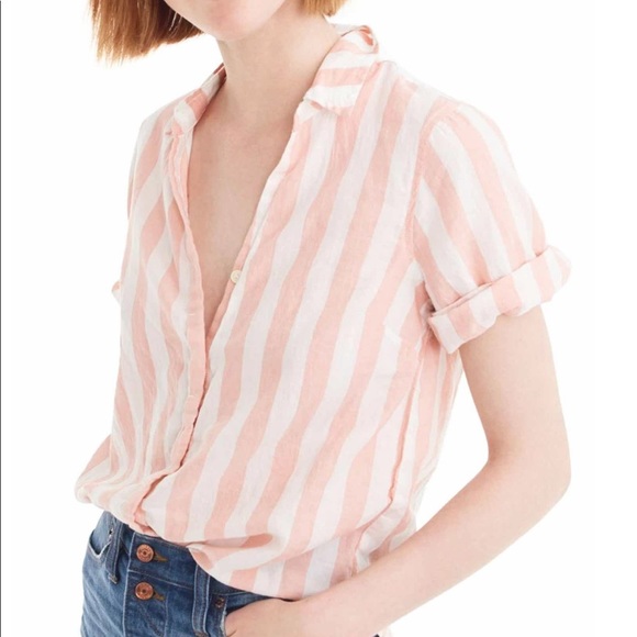 J. Crew Tops - J.Crew pink wide stripe button up shirt